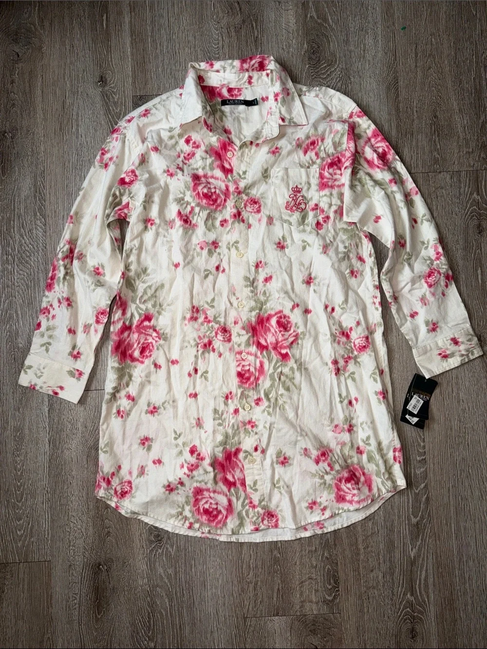 Lauren Ralph Lauren flannel floral shirt dress button up size xl roses